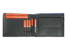 Įkelti vaizdą į galerijos rodinį, Vyriška odinė piniginė, juoda su mėlyna juostele, Pierre Cardin 9259 Galanterija
