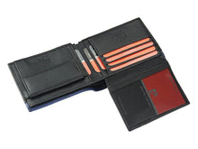 Įkelti vaizdą į galerijos rodinį, Vyriška odinė piniginė, juoda su mėlyna juostele, Pierre Cardin 9259 Galanterija