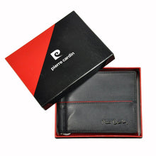 Įkelti vaizdą į galerijos rodinį, Vyriška odinė piniginė, juoda su raudona juostele, Pierre Cardin 6750 Galanterija